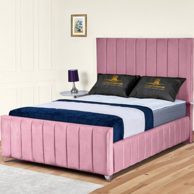 UKBEDFURNITURE Milano Pink Plush Valvet Upholstered Bed Frame Only - Slatted Base - 48 Inch Headboard - image 1