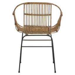 Orsina Brown Natural Rattan Chair With U Shaped Seat, Black Metal Legs Rattan Dining Chair, Rattan Outdoor Chair - thumbnail 4