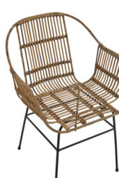 Orsina Brown Natural Rattan Chair With U Shaped Seat, Black Metal Legs Rattan Dining Chair, Rattan Outdoor Chair - thumbnail 5
