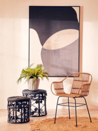 Orsina Brown Natural Rattan Chair With U Shaped Seat, Black Metal Legs Rattan Dining Chair, Rattan Outdoor Chair - thumbnail 6