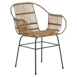 Orsina Brown Natural Rattan Chair With U Shaped Seat, Black Metal Legs Rattan Dining Chair, Rattan Outdoor Chair - thumbnail 2