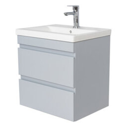 D Pro T Bathrooms 600mm Vanity Unit Gloss Light Grey Wall Hung Bathroom Cabinet With Soft Close Storage & Ceramic Basin - thumbnail 3