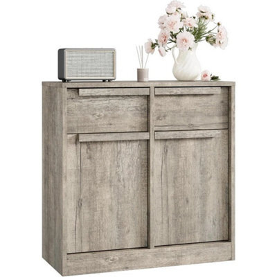 Sideboard With Wooden Handle 2 Door Grey Storage Cabinet Dining Room - image 1