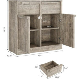Sideboard With Wooden Handle 2 Door Grey Storage Cabinet Dining Room - thumbnail 2