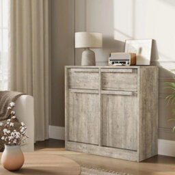 Sideboard With Wooden Handle 2 Door Grey Storage Cabinet Dining Room - thumbnail 3