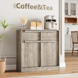 Sideboard With Wooden Handle 2 Door Grey Storage Cabinet Dining Room - thumbnail 4