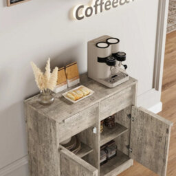 Sideboard With Wooden Handle 2 Door Grey Storage Cabinet Dining Room - thumbnail 5