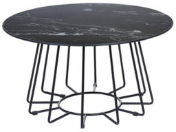 Beliani Home 80Cm Round Coffee Table, Marble-Effect Tempered Glass Top, Black Metal Base - thumbnail 1