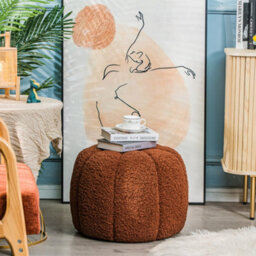 Nordlys Terracotta Bouclé With Stripes Pouf Vintage Style Living Room - thumbnail 5