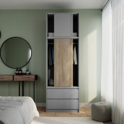 Urbn-Living Urbnliving 240Cm Oak Style Sliding Door Wardrobe Large Bedroom Closet Grey Carcass Oak Doors - thumbnail 2