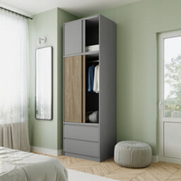 Urbn-Living Urbnliving 240Cm Oak Style Sliding Door Wardrobe Large Bedroom Closet Grey Carcass Oak Doors - thumbnail 3