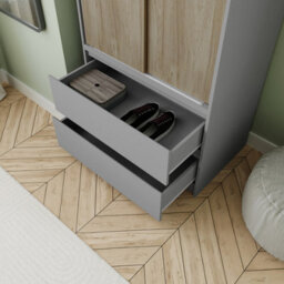 Urbn-Living Urbnliving 240Cm Oak Style Sliding Door Wardrobe Large Bedroom Closet Grey Carcass Oak Doors - thumbnail 4