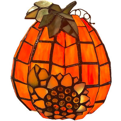 "Pumpkin Sunflower Tiffany Style Stained Glass Accent Table Lamp For Home Decor (Orange, 3.9"" D X3.9"" W X 4.7"" H)" - image 1