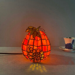 "Pumpkin Sunflower Tiffany Style Stained Glass Accent Table Lamp For Home Decor (Orange, 3.9"" D X3.9"" W X 4.7"" H)" - thumbnail 3