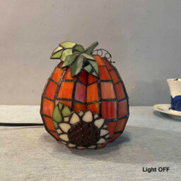 "Pumpkin Sunflower Tiffany Style Stained Glass Accent Table Lamp For Home Decor (Orange, 3.9"" D X3.9"" W X 4.7"" H)" - thumbnail 4