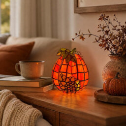 "Pumpkin Sunflower Tiffany Style Stained Glass Accent Table Lamp For Home Decor (Orange, 3.9"" D X3.9"" W X 4.7"" H)" - thumbnail 2
