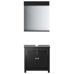 Berkfield 2 Piece Bathroom Furniture Set Berg Black Solid Wood Pine - thumbnail 2