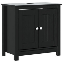 Berkfield 2 Piece Bathroom Furniture Set Berg Black Solid Wood Pine - thumbnail 3