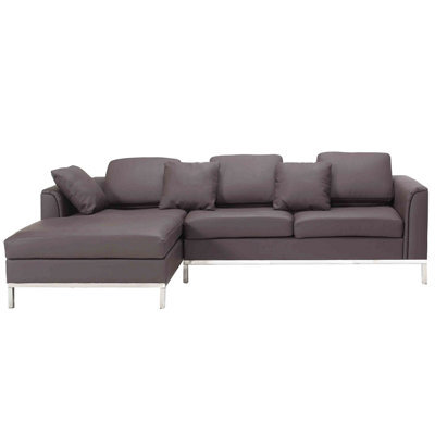 Beliani Corner Sofa 4 Seater Oslo Leather Brown Right Hand - image 1
