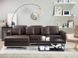 Beliani Corner Sofa 4 Seater Oslo Leather Brown Right Hand - thumbnail 2