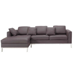 Beliani Corner Sofa 4 Seater Oslo Leather Brown Right Hand - thumbnail 1
