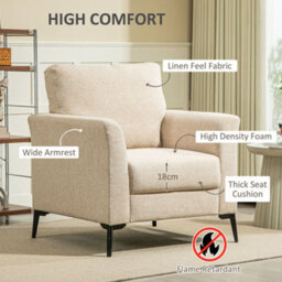 Wyld Haus Rapara Linen-Look Beige Accent Armchair - Black Metal Legs - thumbnail 4
