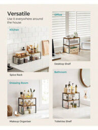 LEDREM Spice Rack, Set Of 2 Cupboard Shelf Organiser, Expandable Kitchen Shelf Organiser, Stackable Spice Holder,black And Rustic Brown - thumbnail 4