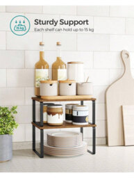 LEDREM Spice Rack, Set Of 2 Cupboard Shelf Organiser, Expandable Kitchen Shelf Organiser, Stackable Spice Holder,black And Rustic Brown - thumbnail 3