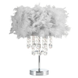Happy Homewares Chandelier Style Soft Grey Feather Table Lamp With Waterfall Drops - thumbnail 2