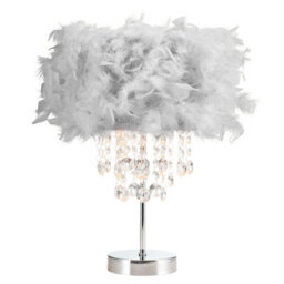 Happy Homewares Chandelier Style Soft Grey Feather Table Lamp With Waterfall Drops - thumbnail 1