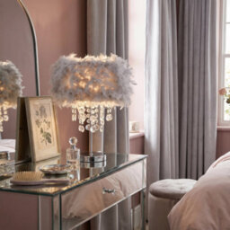 Happy Homewares Chandelier Style Soft Grey Feather Table Lamp With Waterfall Drops - thumbnail 4