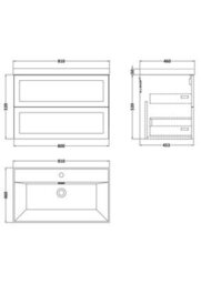 Balterley Stonnall Traditional Wall Hung 2 Drawers Vanity Unit With Thin-Edge Ceramic Basin, 800mm, Autumn Oak - thumbnail 2