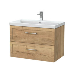 Balterley Stonnall Traditional Wall Hung 2 Drawers Vanity Unit With Thin-Edge Ceramic Basin, 800mm, Autumn Oak - thumbnail 1