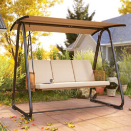 Outsunny 3 Seater Garden Swing Chair With Adjustable Canopy, Sand Brown - thumbnail 9