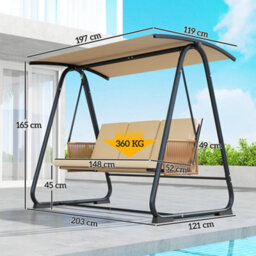 Outsunny 3 Seater Garden Swing Chair With Adjustable Canopy, Sand Brown - thumbnail 3