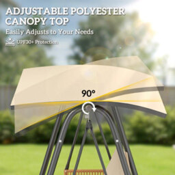 Outsunny 3 Seater Garden Swing Chair With Adjustable Canopy, Sand Brown - thumbnail 6