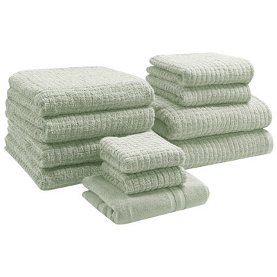 Beliani Set Of 11 Towels Atai Cotton Light Green - image 1