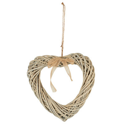 Biznest Heart With Ribbon Wall Hanging Wicker Ornament Rustic Grey Home Deco Artwork Sculpture Special Occasions Gift Idea 35Cm - image 1