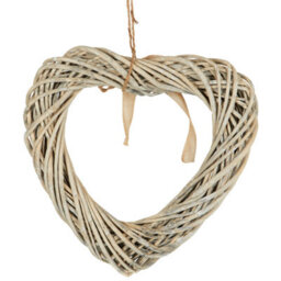 Biznest Heart With Ribbon Wall Hanging Wicker Ornament Rustic Grey Home Deco Artwork Sculpture Special Occasions Gift Idea 35Cm - thumbnail 3