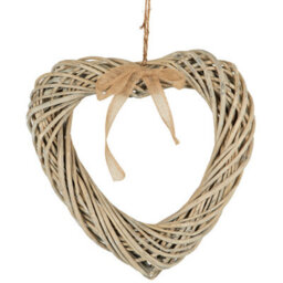Biznest Heart With Ribbon Wall Hanging Wicker Ornament Rustic Grey Home Deco Artwork Sculpture Special Occasions Gift Idea 35Cm - thumbnail 2