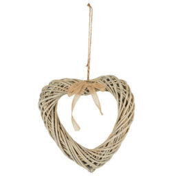 Biznest Heart With Ribbon Wall Hanging Wicker Ornament Rustic Grey Home Deco Artwork Sculpture Special Occasions Gift Idea 35Cm