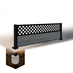 Easycomposite 2Ft Composite Fence Panel & Aluminium Post Sunken In Ground - Anthracite Boards & Wave Topper Trellis