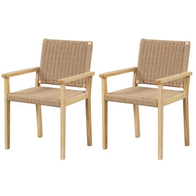 Gainoom Patio Chairs Set Of 2 Indoor Outdoor Dining Chair Well-Woven Armchair Wood Frame - image 1