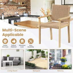 Gainoom Patio Chairs Set Of 2 Indoor Outdoor Dining Chair Well-Woven Armchair Wood Frame - thumbnail 8