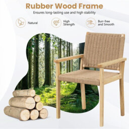 Gainoom Patio Chairs Set Of 2 Indoor Outdoor Dining Chair Well-Woven Armchair Wood Frame - thumbnail 9