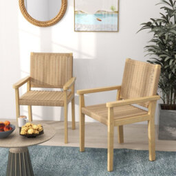 Gainoom Patio Chairs Set Of 2 Indoor Outdoor Dining Chair Well-Woven Armchair Wood Frame - thumbnail 4