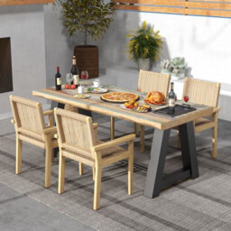 Gainoom Patio Chairs Set Of 2 Indoor Outdoor Dining Chair Well-Woven Armchair Wood Frame - thumbnail 5