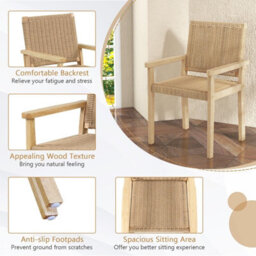 Gainoom Patio Chairs Set Of 2 Indoor Outdoor Dining Chair Well-Woven Armchair Wood Frame - thumbnail 6