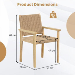 Gainoom Patio Chairs Set Of 2 Indoor Outdoor Dining Chair Well-Woven Armchair Wood Frame - thumbnail 2