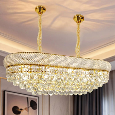 Vrygle 86Cm Oval Crystal Chandeliers 10 Lights Adjustable Height Crystal Ceiling Light Fixture For Kitchen Island - image 1